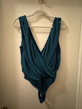 Lulu’s Teal Draped Surplice Bodysuit Top - Women